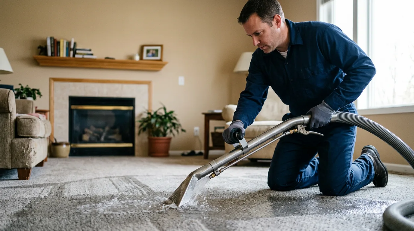 Water damage restoration technician working near New Holstein, WI